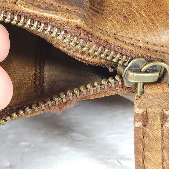 Frye Women’s Lena US6,5 Cognac Brown Leather Back Zip Harness Ankle Boots - Picture 12 of 16